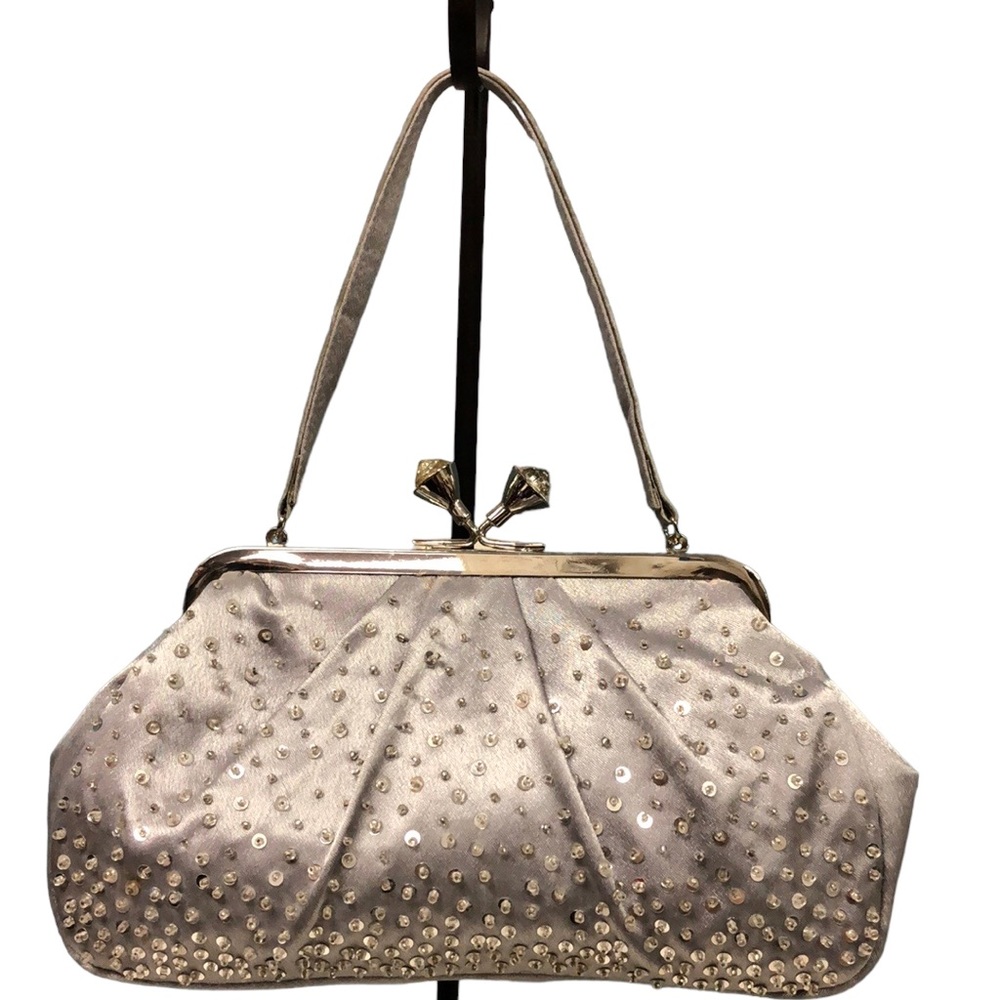 Kate Landry silver sequin clutch bag 10” x 5”‎ evening bag